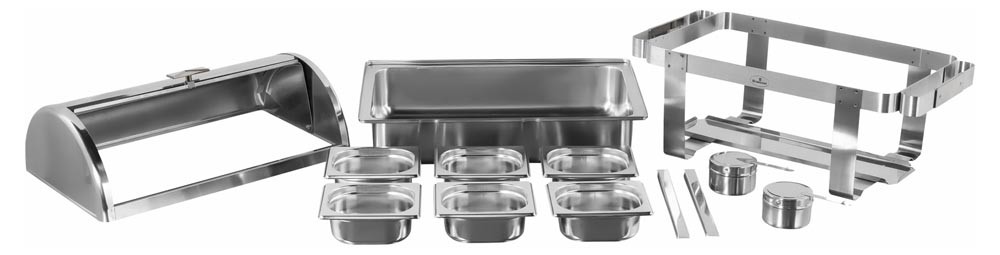 Produto Desmontado - Rechaud Aço Inox com Tampa Giratória e 6 Cubas (GN 1/6×65mm) - 9 Lts (Versão TOP) - 933-W900-06