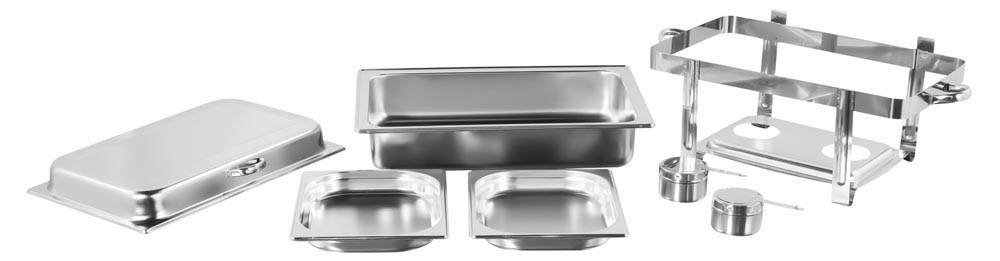 Produto Desmontado - Rechaud Banho Maria Aço Inox com Dobradiças e 2 Cubas (GN 1/2×40mm) - 5 Lts - JQ833-2M Produto Desmontado - Rechaud Banho Maria Aço Inox com Dobradiças e 2 Cubas (GN 1/2×40mm) - 5 Lts - JQ833-2M