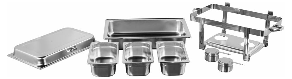 Produto desmontado - Rechaud Banho Maria Aço Inox com Dobradiças e 3 Cubas (GN 1/3×100mm) - 13 Lts - JQ833-3B