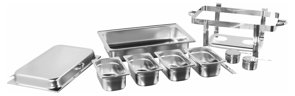 Produto desmontado - Rechaud Banho Maria Aço Inox com Dobradiças e 4 Cubas (GN 1/4×100mm) - 13 Lts - JQ833-4B