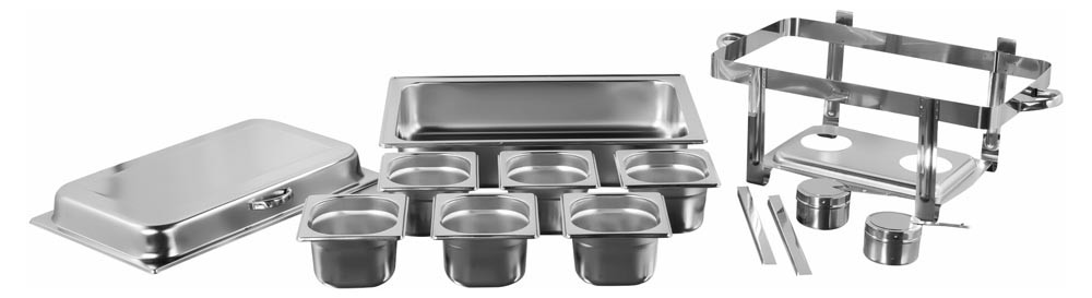 Produto desmontado - Rechaud Banho Maria Aço Inox com Dobradiças e 6 Cubas (GN 1/6×100mm) - 13 Lts - JQ833-6B