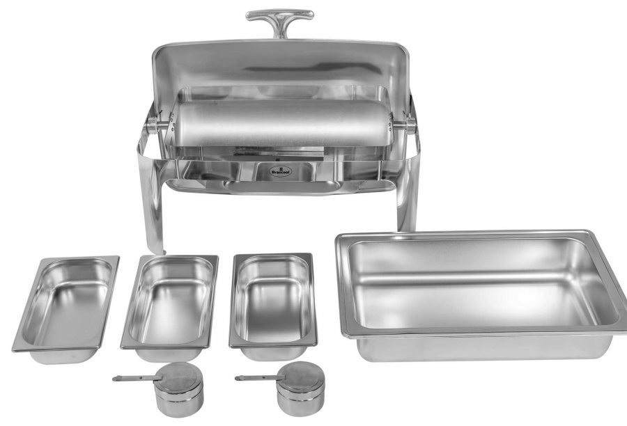 Produto desmontado - Rechaud Aço Inox com Tampa Giratória com 3 Cubas (GN 1/3×65mm) - 9 Lts (Versão Luxo) - 723-3