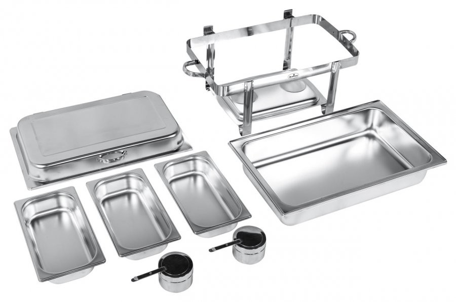 Produto desmontado - Rechaud Banho Maria Aço Inox com Dobradiças e 3 Cubas (GN 1/3x65mm) - 9 Lts - JQ833-3