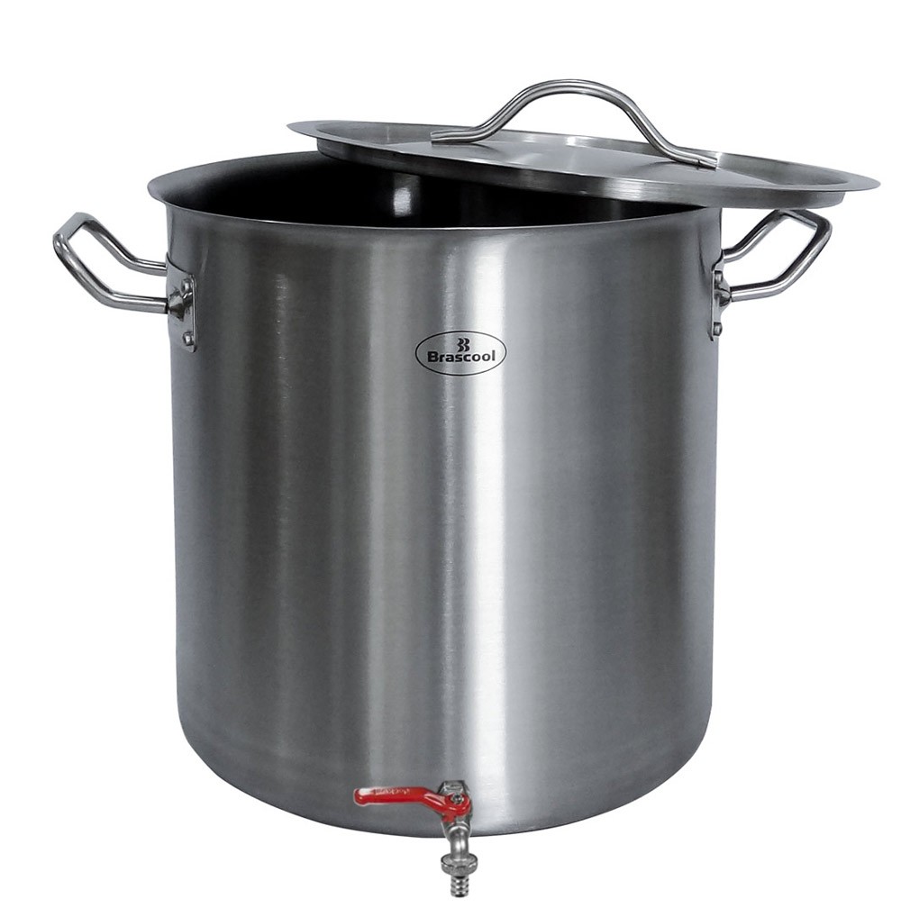 Tampa aberta - Panela / Caldeirão Aço Inox para Cerveja Artesanal c/ Torneira - 17 Litros (28x28cm) - GDC-2828T