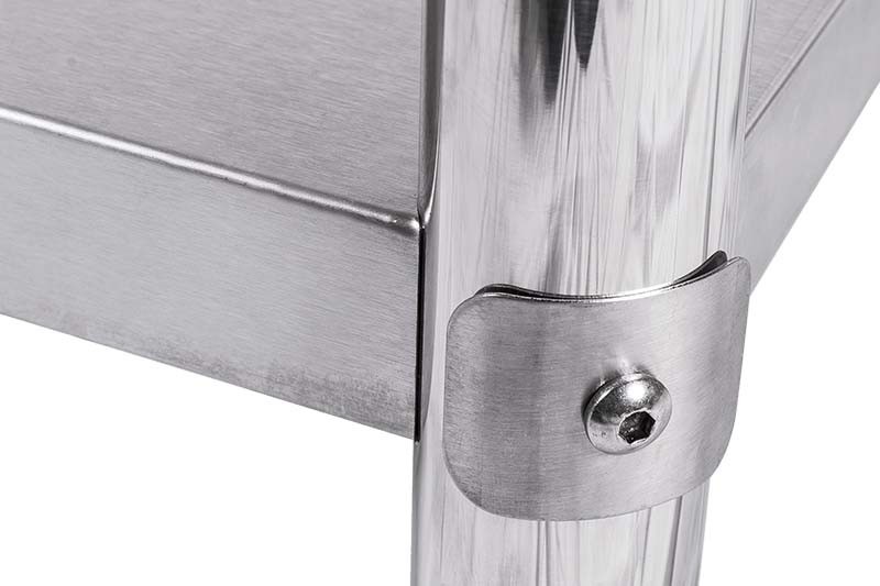 Detalhe: encaixe - Mesa aço inox 0,8m com rodas