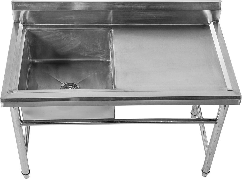 Detalhe interno - Mesa Bancada em Aço Inoxidável com Pia / Lavatório (Cuba 50cm) - 1,2m - CB-150BD (Lado Direito)