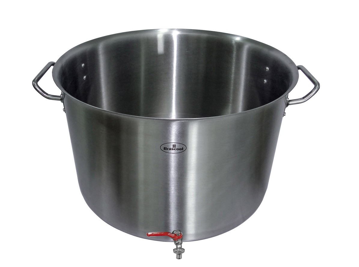 Destampada - Panela / Caldeirão Aço Inox para Cerveja Artesanal c/ Torneira - 44 Litros (45x28cm) - GDC-4528T