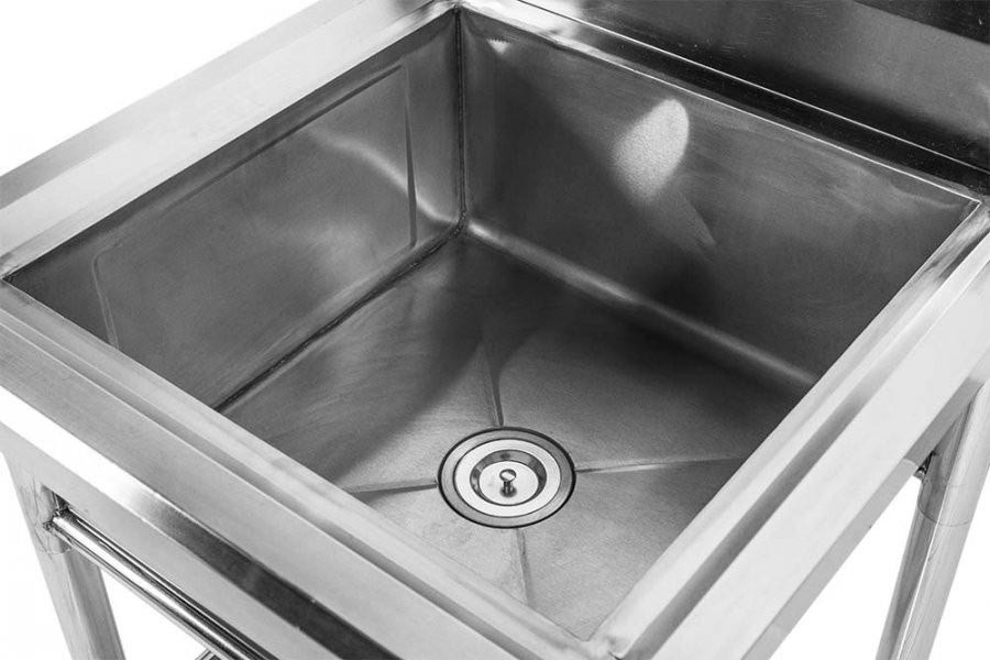 Detalhe: pia - Mesa em Aço Inoxidável com Rodas / Rodízios e Pia / Lavatório (Cuba 50cm) - 0,65m - CB-150