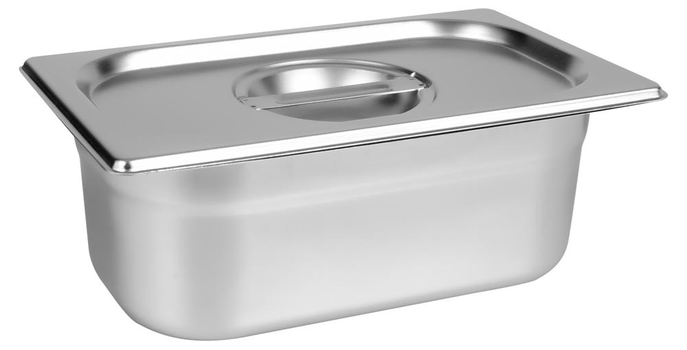 Cuba Gastronômica Aço Inox com Tampa GN 1/4 × 100mm (265x162mm) - 814-4/814-L