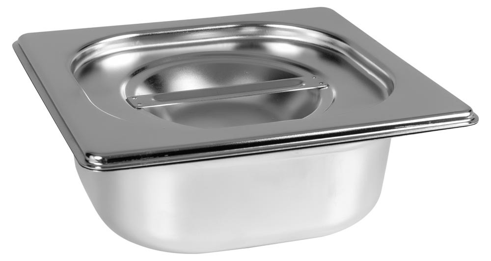 Cuba Gastronômica Aço Inox com Tampa GN 1/6 × 65mm (176x162mm) - 816-2/816-L