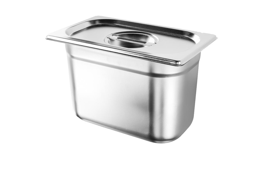 Cuba Gastronômica Aço Inox com Tampa GN 1/9×100mm (176x108mm)