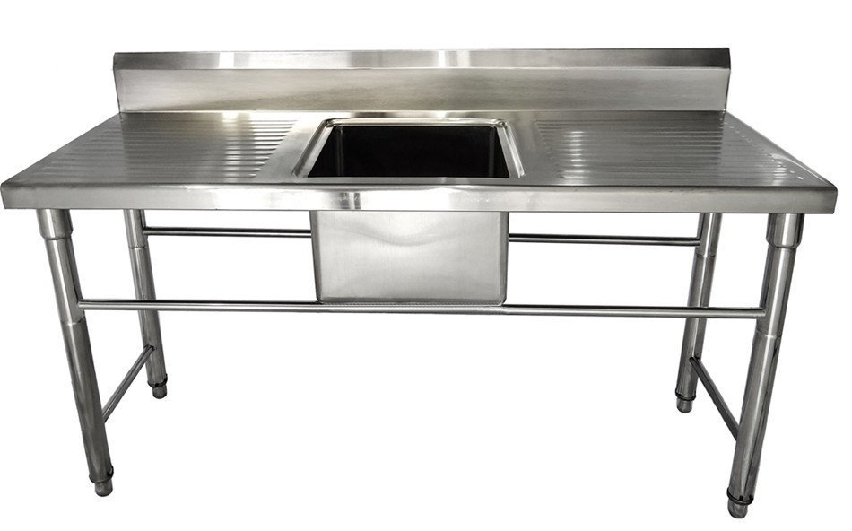 Mesa Bancada em Aço Inoxidável com Pia / Lavatório (Cuba Central de 40cm) - 1,55m - CB-140BC