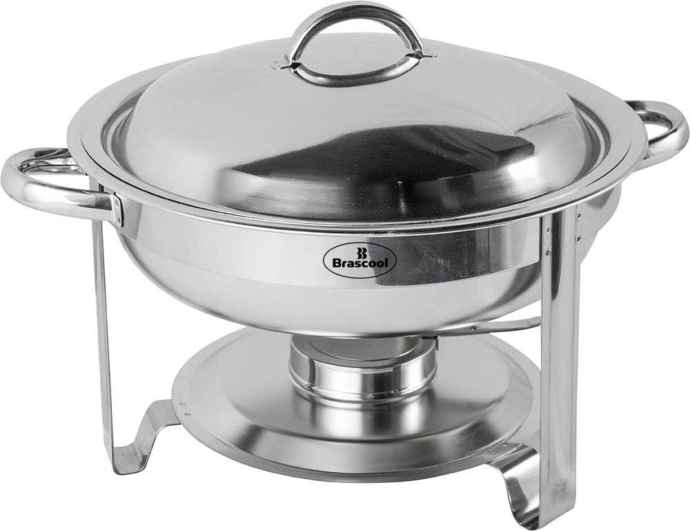 Frente de Cima - Rechaud Banho Maria Aço Inox Redondo com Tampa de Inox - 5 Lts - 835GL Frente de Cima - Rechaud Banho Maria Aço Inox Redondo com Tampa de Inox - 5 Lts - 835GL