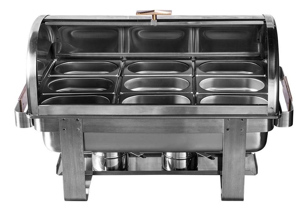 Rechaud Aço Inox com Tampa Giratória e 9 Cubas (GN 1/9 100mm) - 7,2 Lts (Versão TOP)