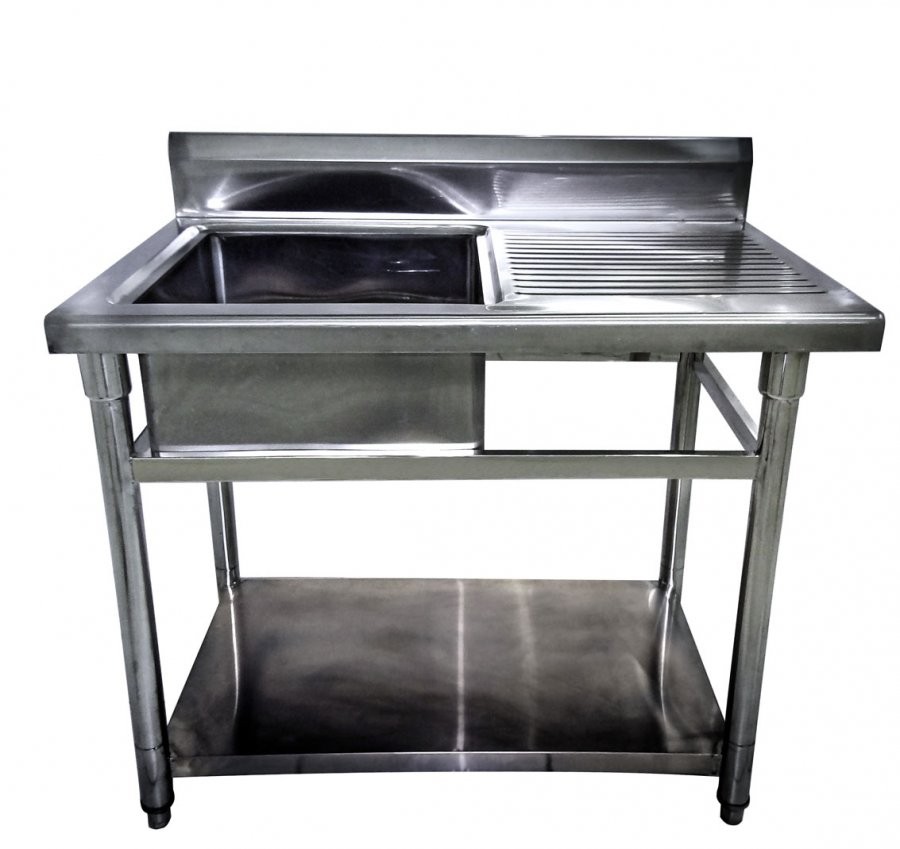 Mesa Bancada em Aço Inoxidável com Pia / Lavatório (Cuba 50cm) - 1,1m - CB-150BD (Lado Esquerdo)