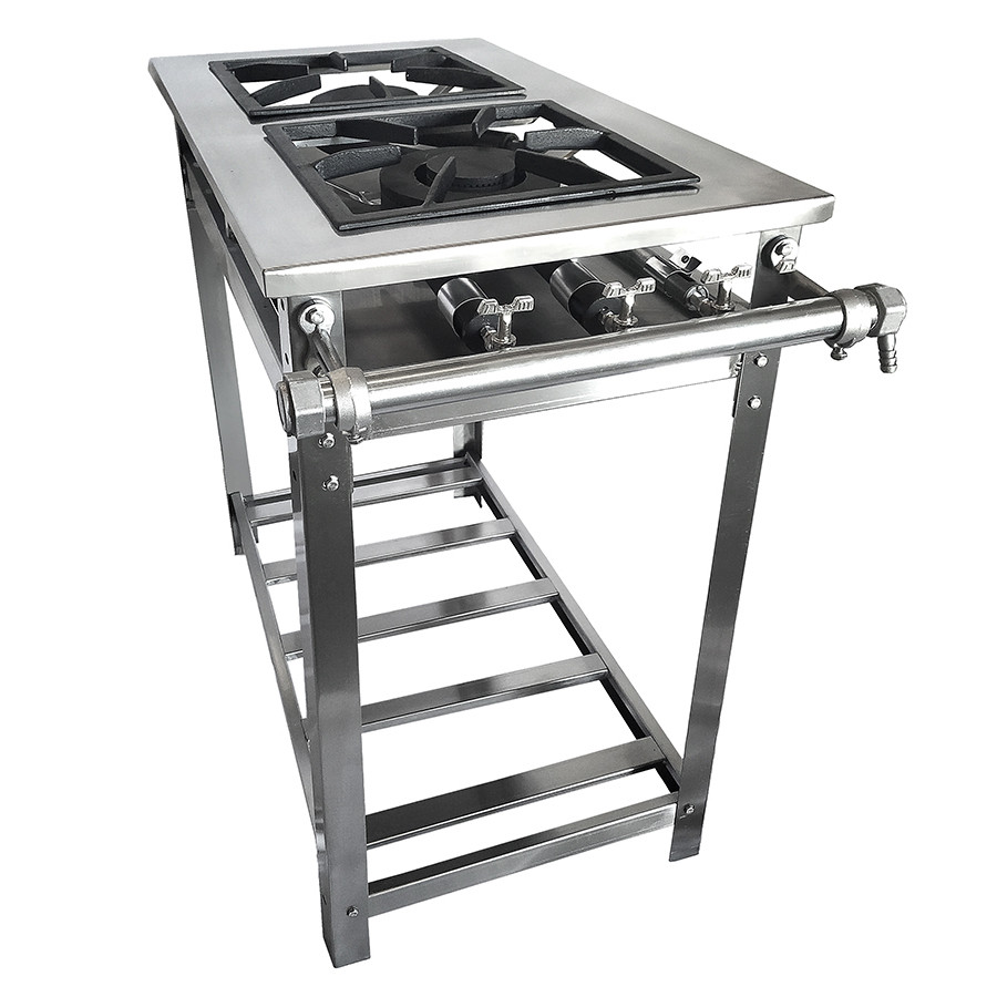 Fogão Industrial Inox Baixa Pressão Perfil 10 - 2 Bocas em Linha (1 Duplo e 1 Simples)
