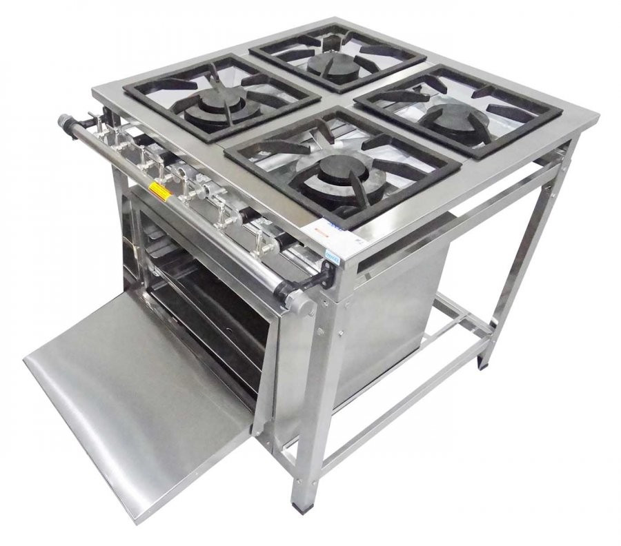 Forno aberto - Fogão Industrial em Aço Inoxidável c/ Forno e 4 Bocas 30x30 - Innal Forno aberto - Fogão Industrial em Aço Inoxidável c/ Forno e 4 Bocas 30x30 - Innal