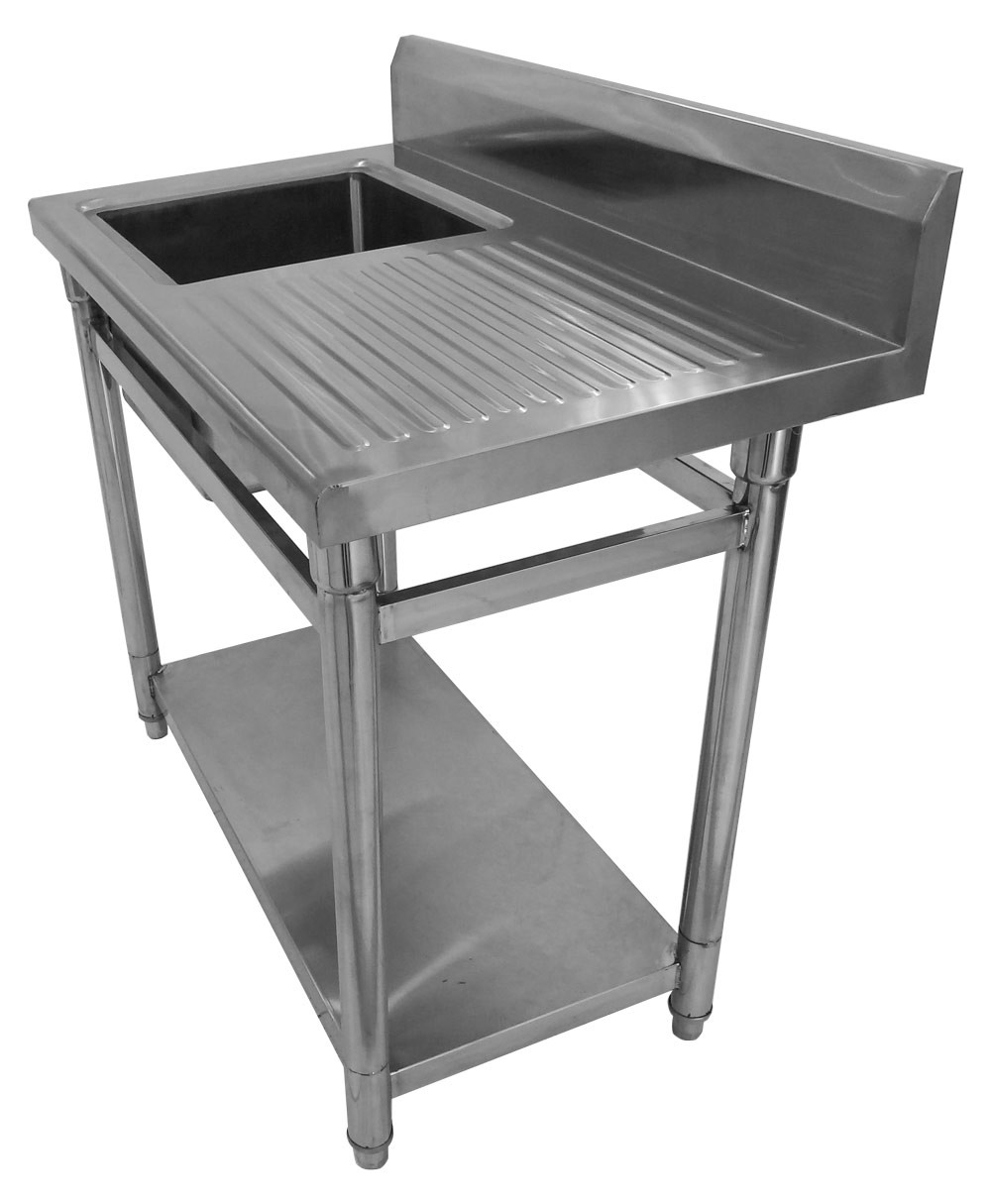 Lateral - Mesa Bancada em Aço Inoxidável com Pia / Lavatório (Cuba 40cm) - 1m - ST 240-1E 