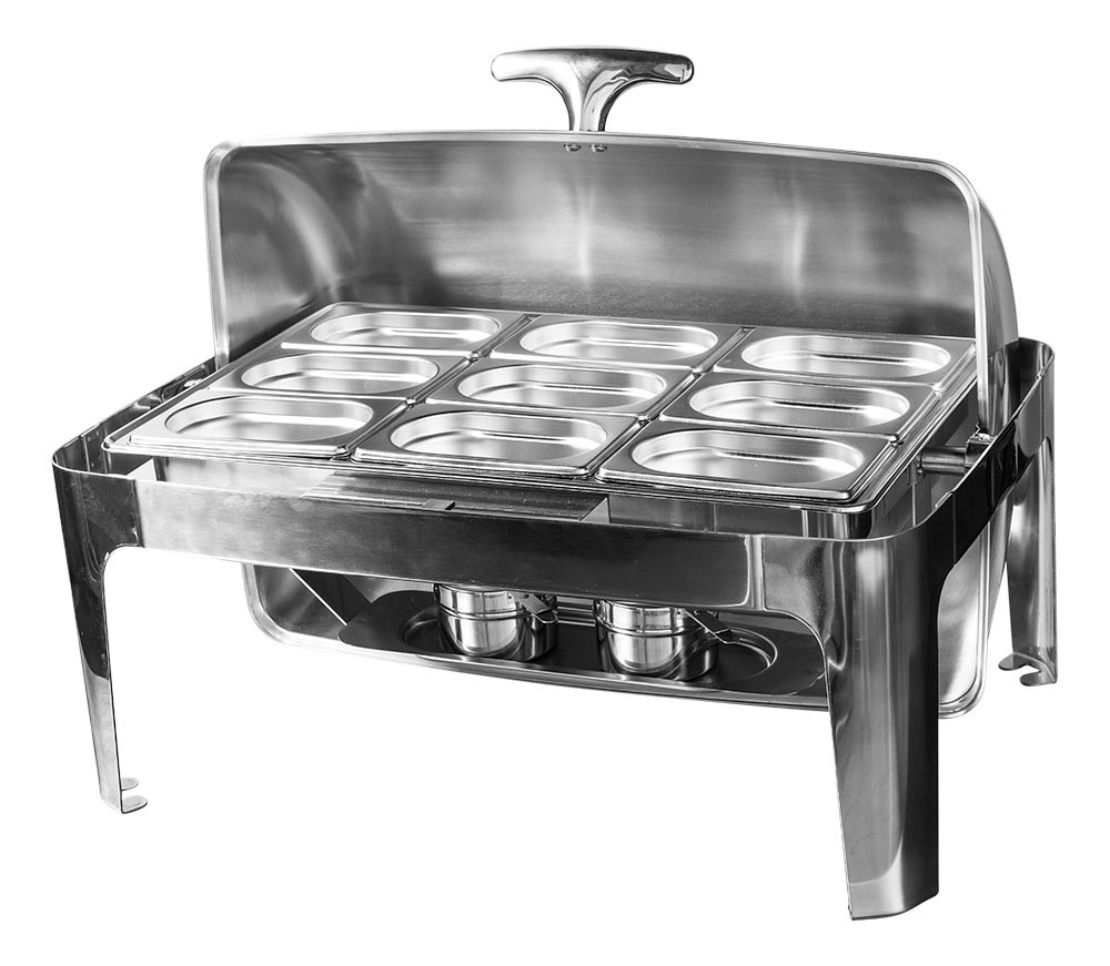 Perfil - Rechaud Aço Inox com Tampa Giratória e 9 Cubas (GN 1/9 65mm) - 5,4 Lts (Versão Luxo) 