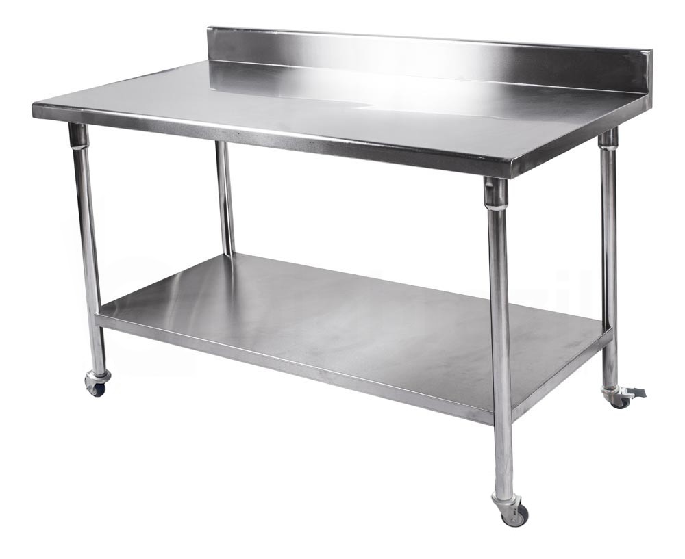 Mesa / Bancada de Apoio Aço Inoxidável com Rodas / Rodizios e Espelho - 1,5m (150x70x80cm) - BR-150B