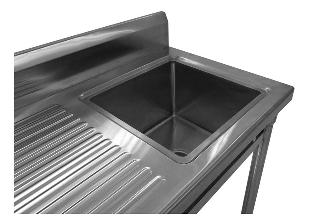 Mesa Bancada Aço Inox com Pia / Lavatório (Cuba 50cm) - 1,2m  (Lado Direito) Detalhe