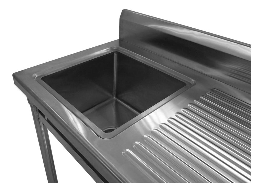 Mesa Bancada Aço Inox com Pia / Lavatório (Cuba 50cm) - 1,2m  (Lado Esquerdo) Detalhe 