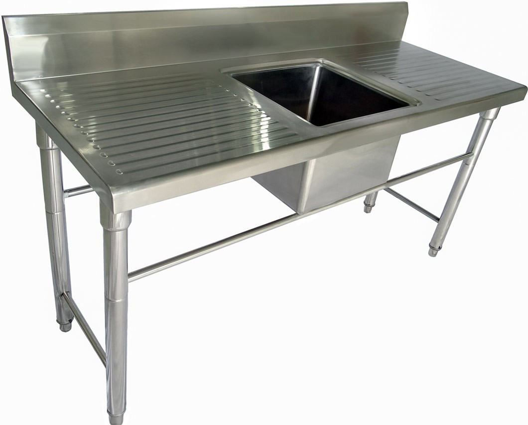 Lateral - Mesa Bancada em Aço Inoxidável com Pia / Lavatório (Cuba Central de 40cm) - 1,55m - CB-140BC