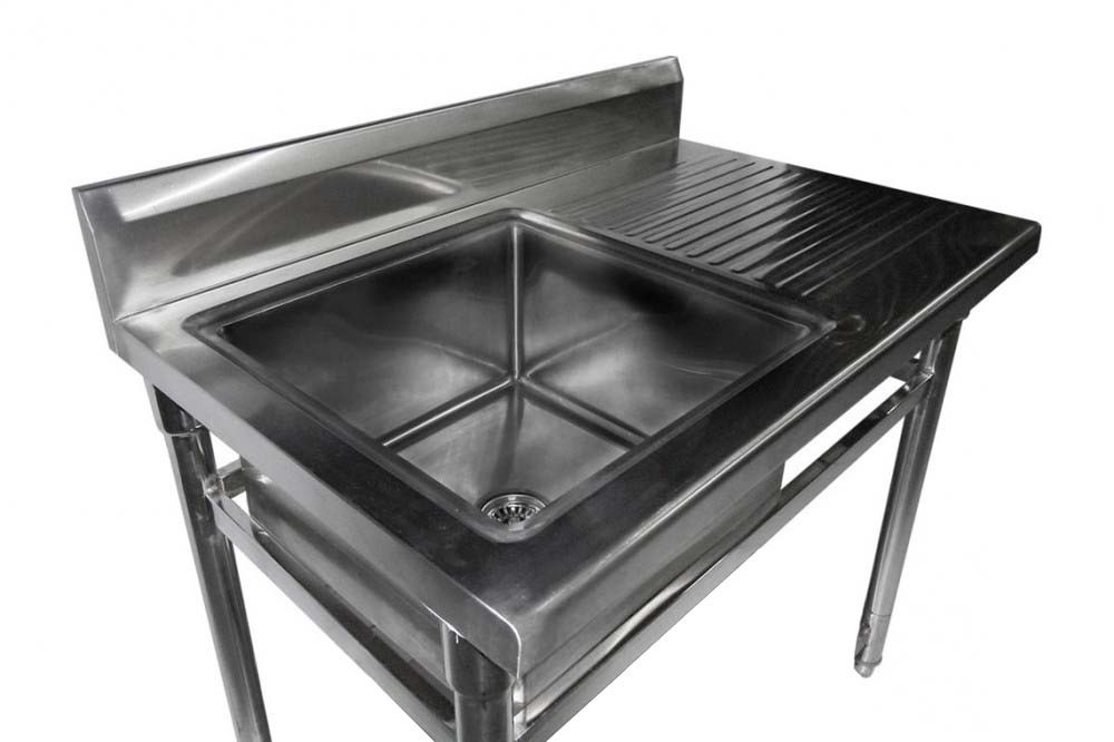 Mesa Bancada Aço Inox com Pia / Lavatório (Cuba 50cm) - 1,2m  (Lado Esquerdo)  Detalhe