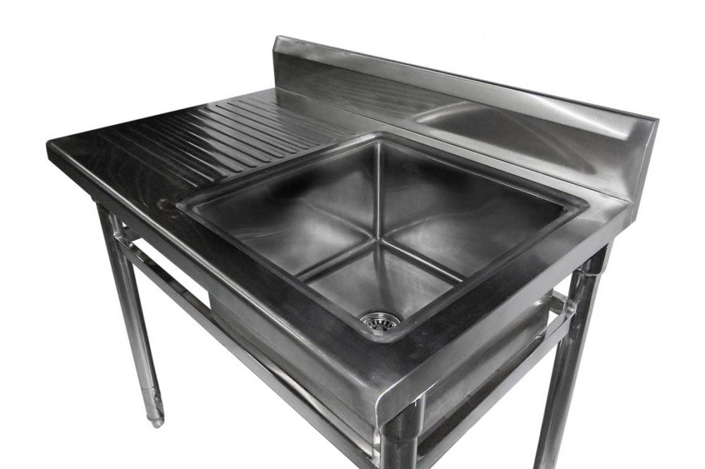 Mesa Bancada Aço Inox com Pia / Lavatório (Cuba 50cm) - 1,2m  (Lado Direito) Detalhe