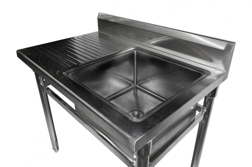 Mesa Bancada Aço Inox com Pia / Lavatório (Cuba 50cm) - 1,2m  (Lado Direito) Lateral