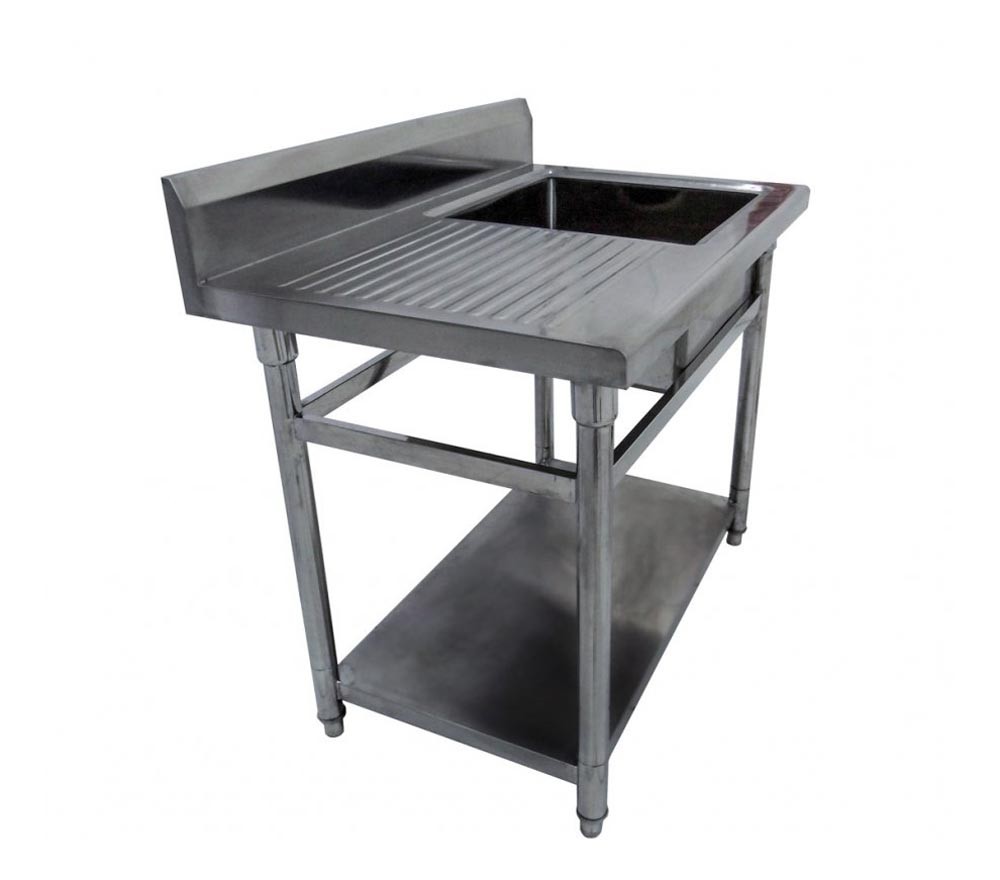 Mesa Bancada em Aço Inoxidável com Pia / Lavatório (Cuba 50cm) - 1,1m - CB-150BD (Lado Direito) lateral pia