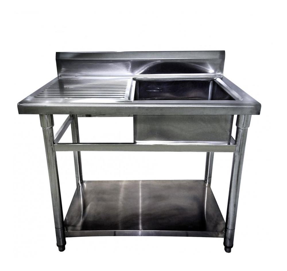 Mesa Bancada em Aço Inoxidável com Pia / Lavatório (Cuba 50cm) - 1,1m - CB-150BD (Lado Direito)