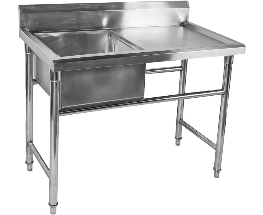 Mesa Bancada em Aço Inoxidável com Pia / Lavatório (Cuba 40cm) - 1m - CB-140BE