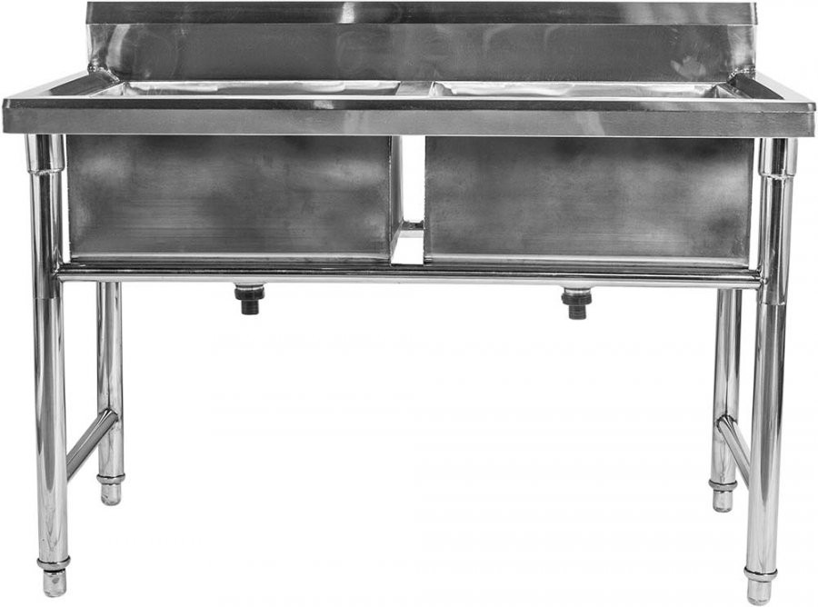 Mesa em Aço Inoxidável com Pia / Lavatório (2 Cubas 50cm) - 1,2m - CB-250