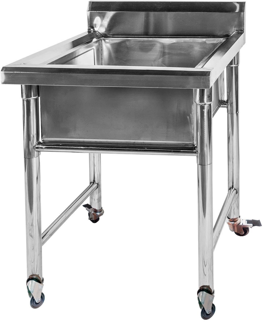 Mesa em Aço Inoxidável com Rodas / Rodízios e Pia / Lavatório (Cuba 50cm) - 0,65m - CB-150