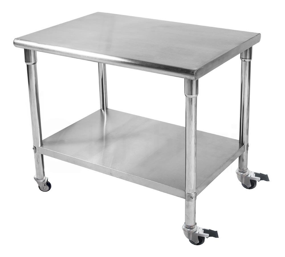 Mesa / Bancada de Apoio 100% em Aço Inoxidável com Rodas / Rodizios - 1m (100x70x80cm) - BR-100