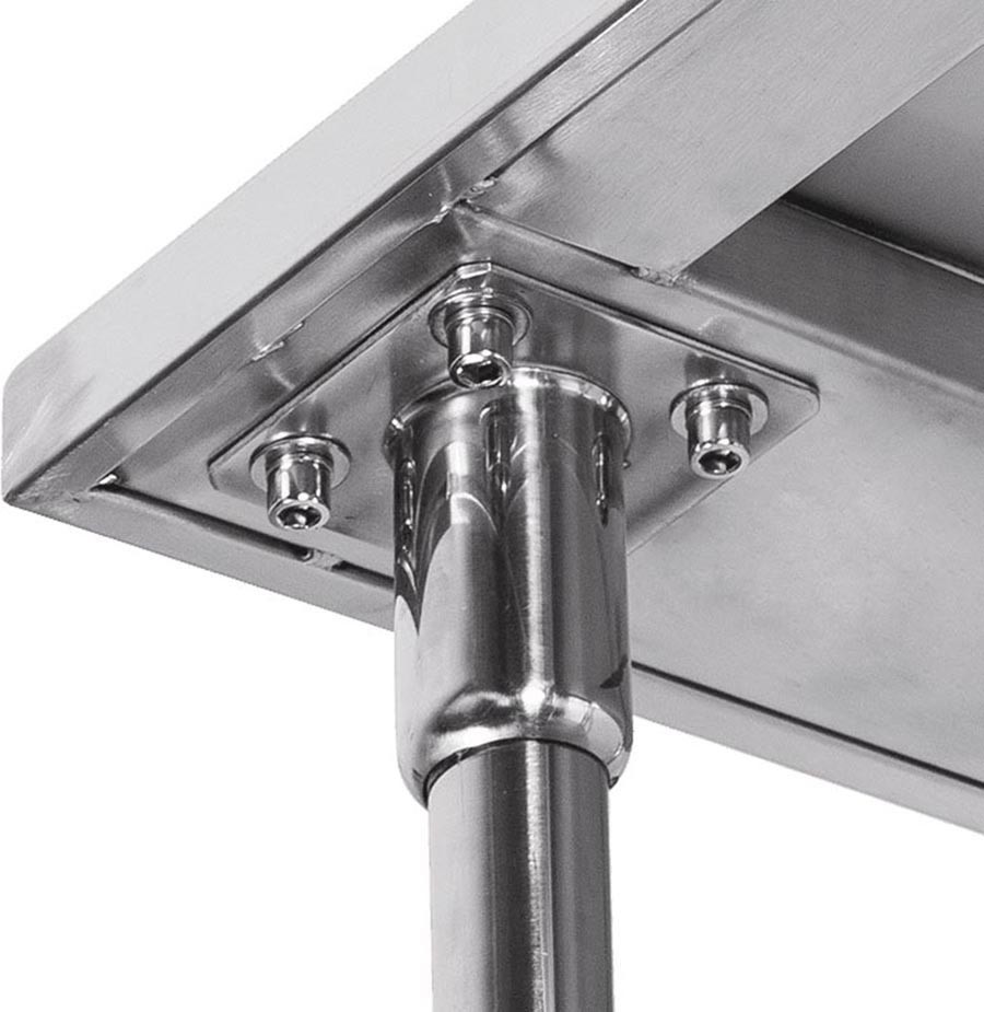 Detalhe: Encaixe - Mesa / Bancada de Apoio 100% em Aço Inoxidável com Rodas / Rodizios - 1,8m (180x70x80cm) - BR-180