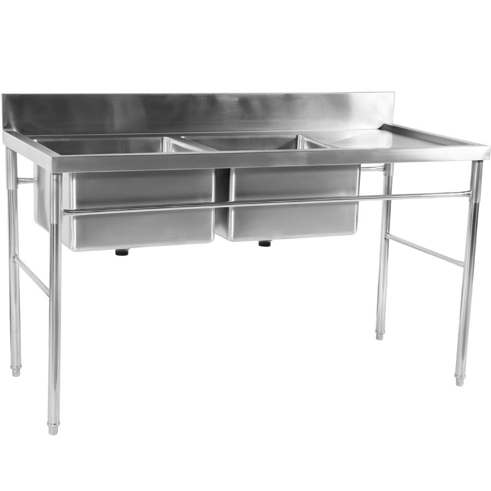 Mesa Aço Inox 2 Cubas (Esquerdo) de 160x70cm diagonal