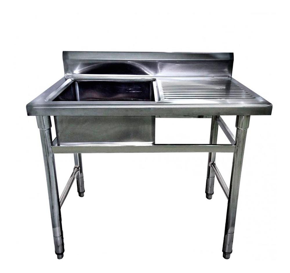 Mesa Bancada Aço Inox com Pia / Lavatório (Cuba 50cm) - 1,2m  (Lado Esquerdo)