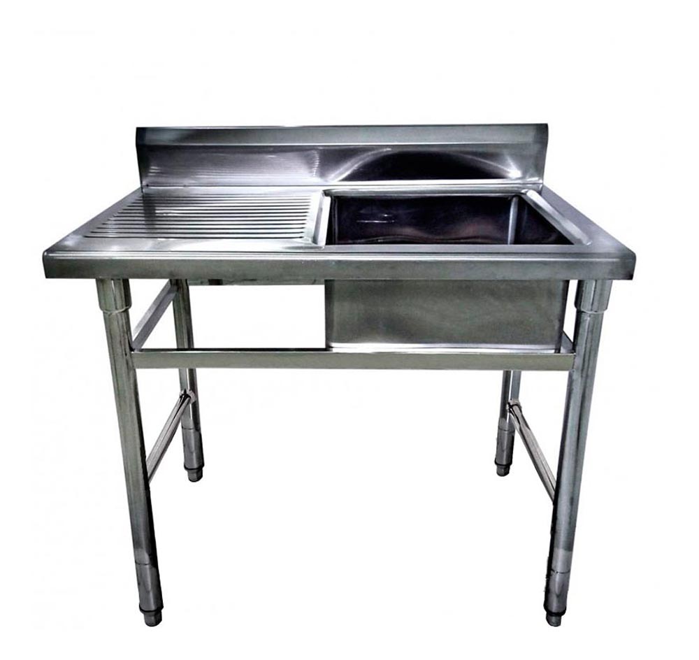 Mesa Bancada Aço Inox com Pia / Lavatório (Cuba 50cm) - 1,2m  (Lado Direito)