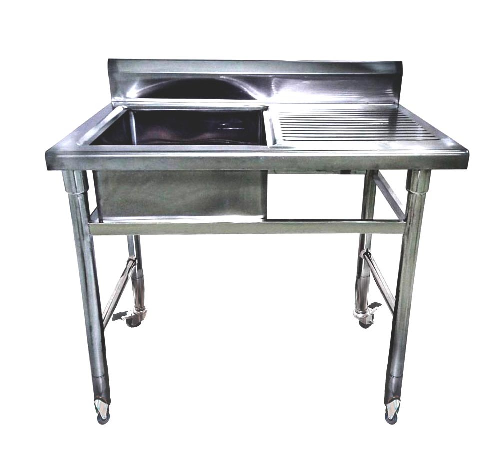 Mesa Bancada Aço Inox com Rodas e Pia (Cuba 40cm) - 1m
