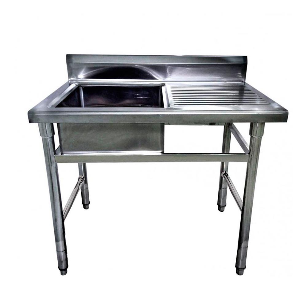 Mesa Bancada Aço Inox com Pia / Lavatório (Cuba 50cm) - 1,2m  (Lado Esquerdo)
