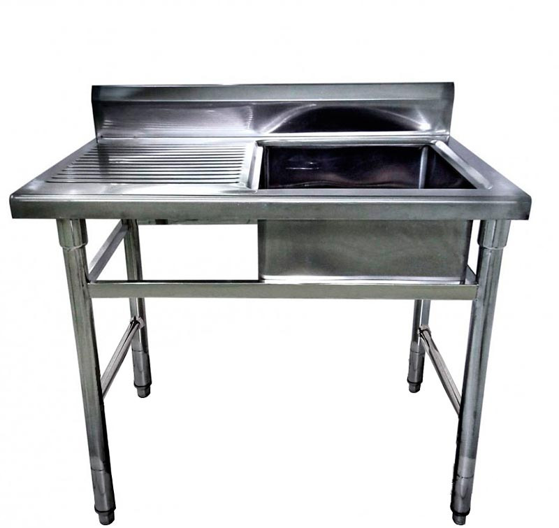 Mesa Bancada em Aço Inoxidável com Pia / Lavatório (Cuba 50cm) - 1,1m - CB-150BD (Lado Direito)