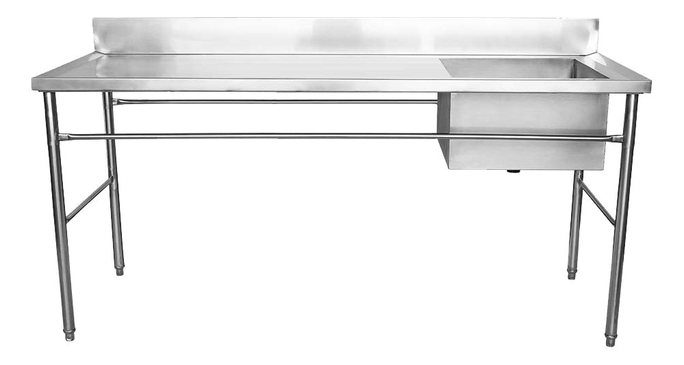 Direito - Mesa Pia Aço Inox Industrial com Uma Cuba 50x50x30cm - 190x70x90cm - Brascool