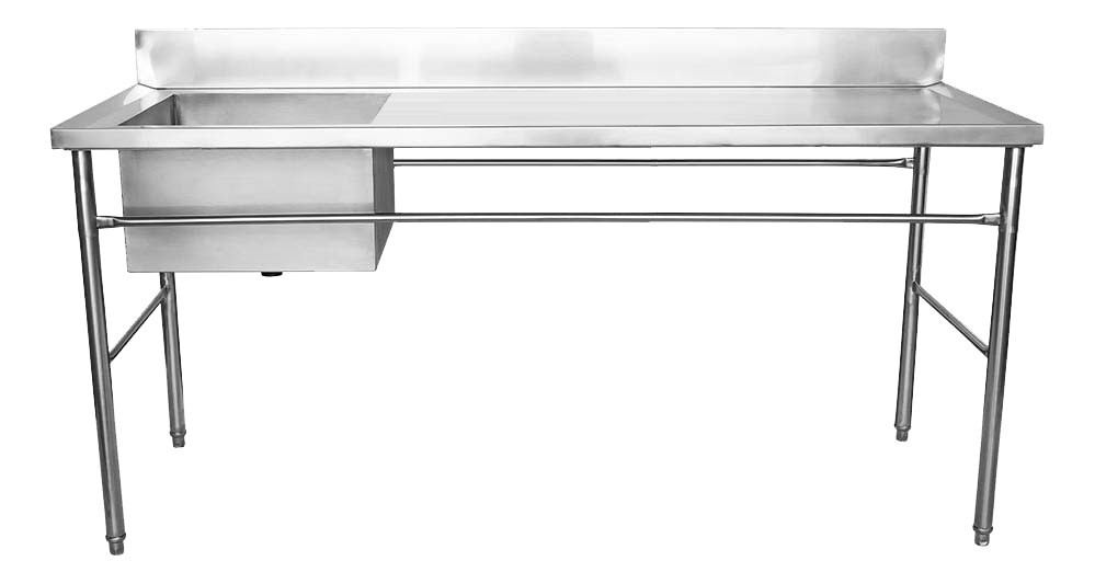 Esquerdo - Mesa Pia Aço Inox Industrial com Uma Cuba 50x50x30cm - 190x70x90cm - Brascool