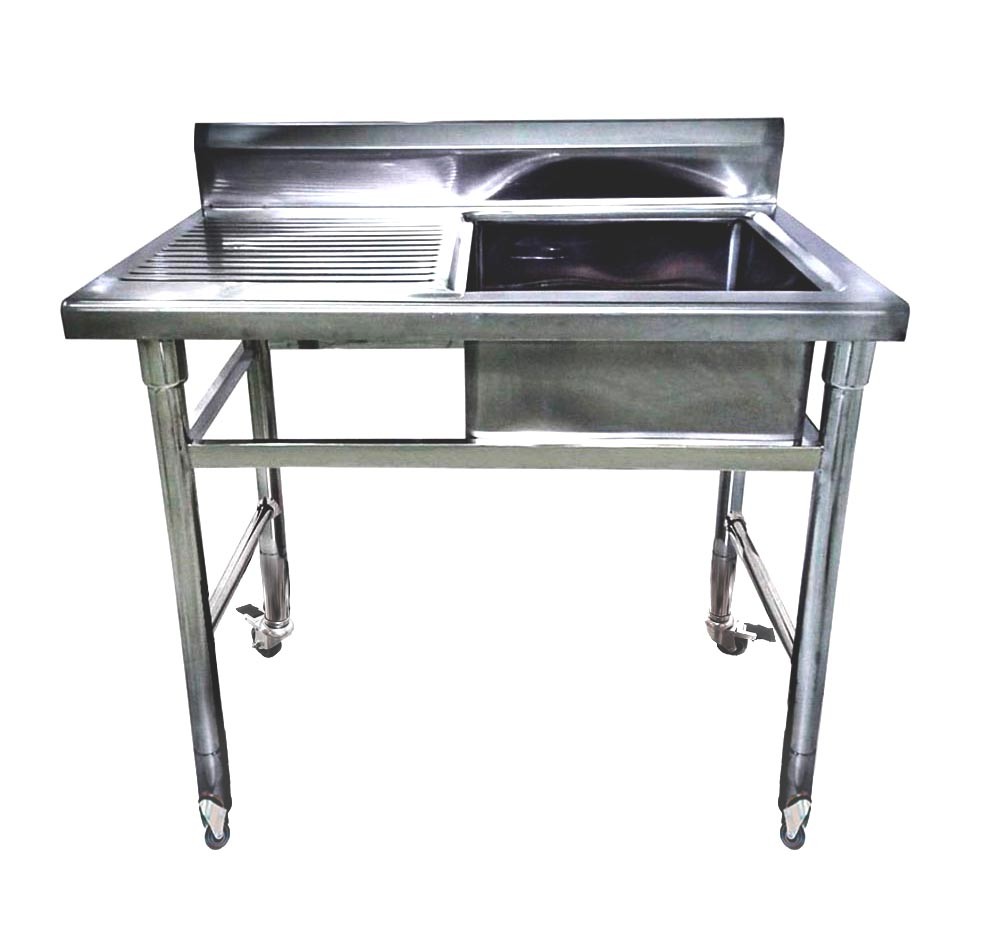 Mesa Bancada Aço Inox com Rodas e Pia (Cuba 40cm) - 1m