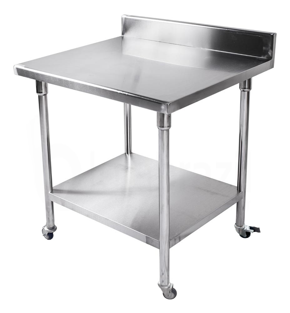 Mesa / Bancada de Apoio Aço Inoxidável com Rodas / Rodizios e Espelho - 0,8m (80x70x80cm) - BR-080B