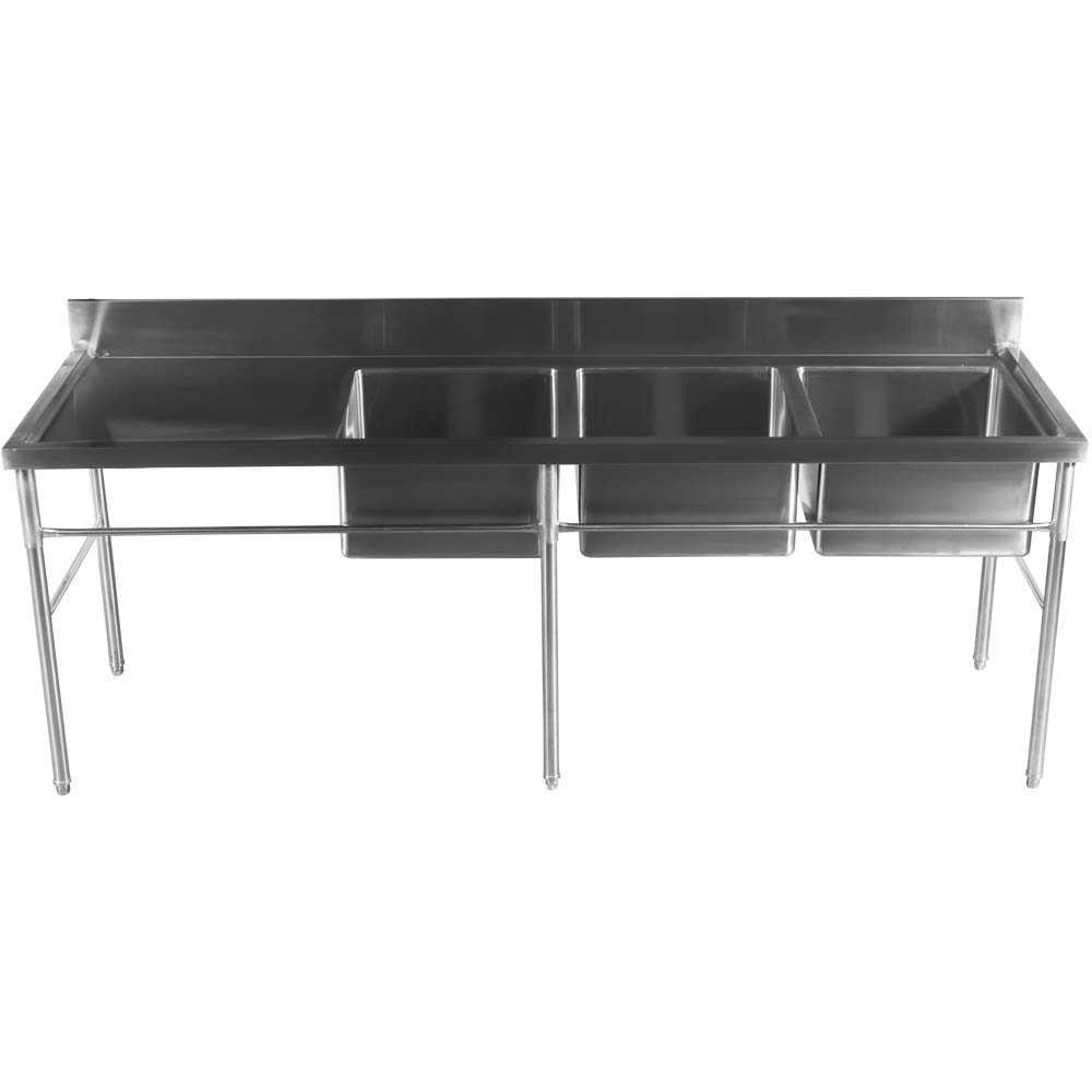 Mesa Inox 3 Cubas de 240x70cm frontal