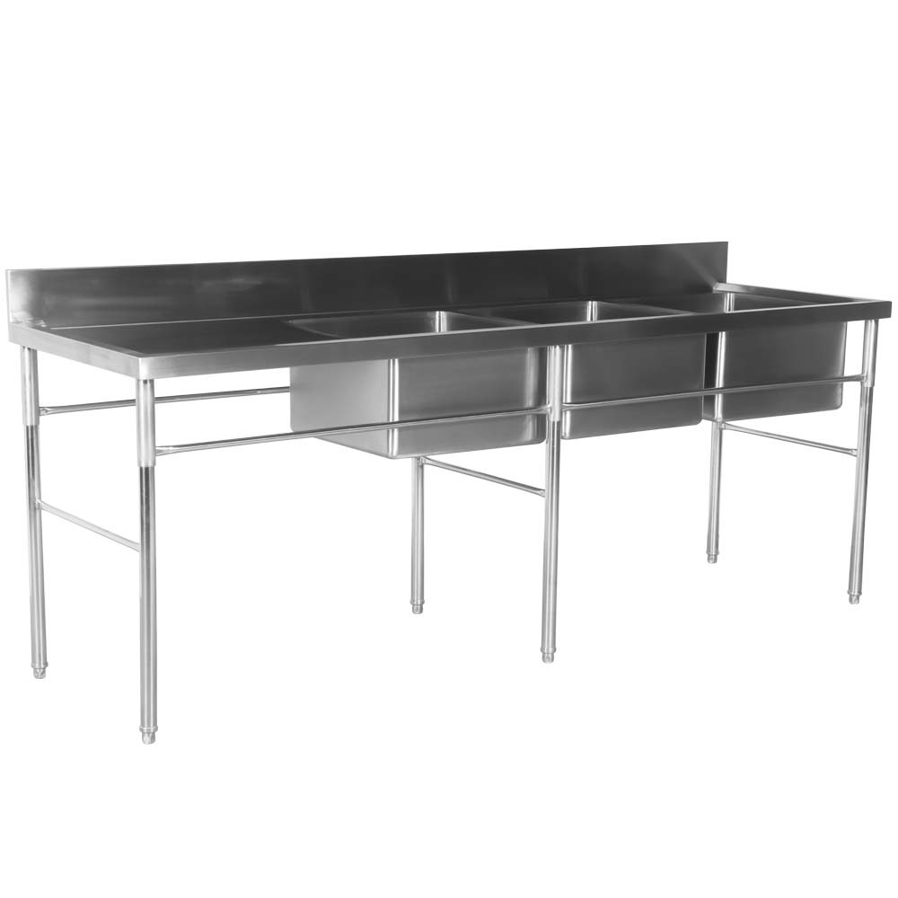 Mesa Inox 3 Cubas de 240x70cm diagonal