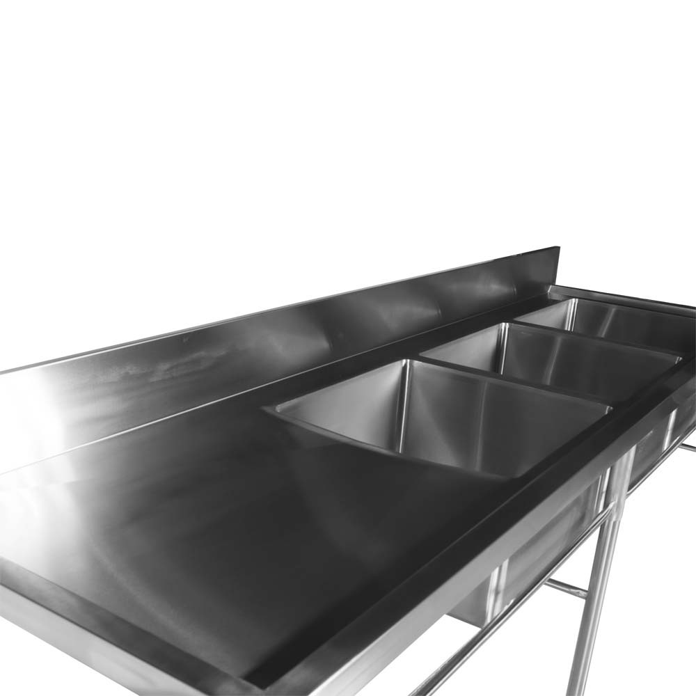 Mesa Inox 3 Cubas de 240x70cm lateral